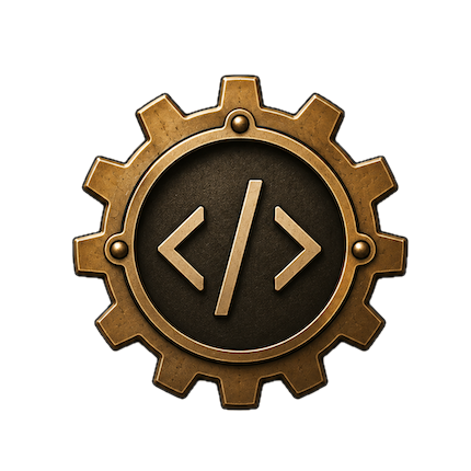 logo del blog rueda dentada con signos </> estilo steampunk
